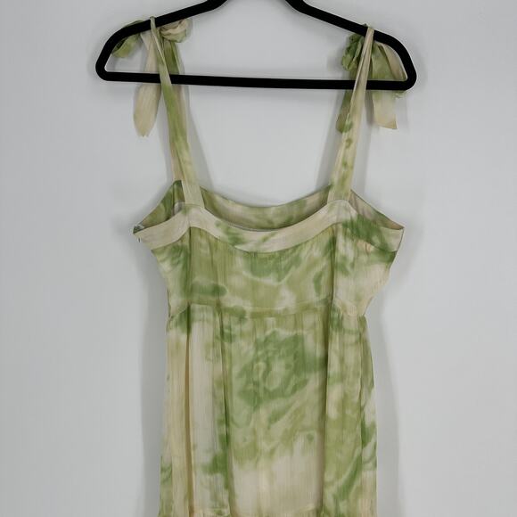 Line & Dot Palm Lime Tiered Tie Shoulder Sleeveless Maxi Dress Womens Med - Picture 4 of 13